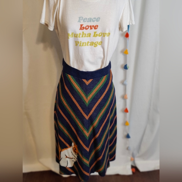 Anthropologie Dresses & Skirts - Teeberry & Weave Knit A line Chevron midi Skirt quirky squirrel Retro SM